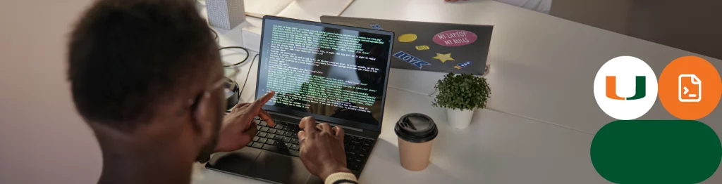 “Person typing on a keyboard with multiple screens displaying code.”

