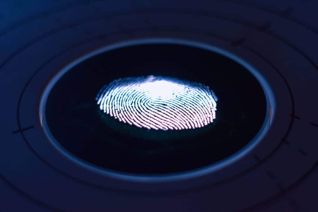 fingerprint on screen showing an example of biometrics
